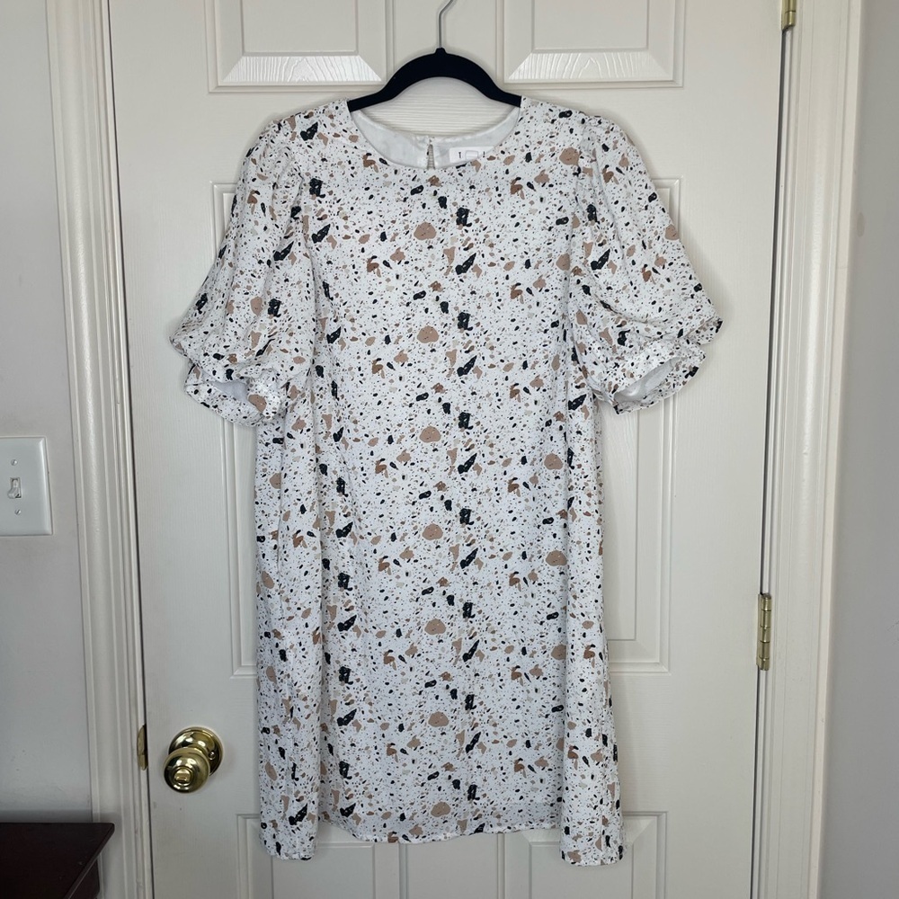 THML White Printed Puff Sleeve Mini Dress Boho Chic Casual | M